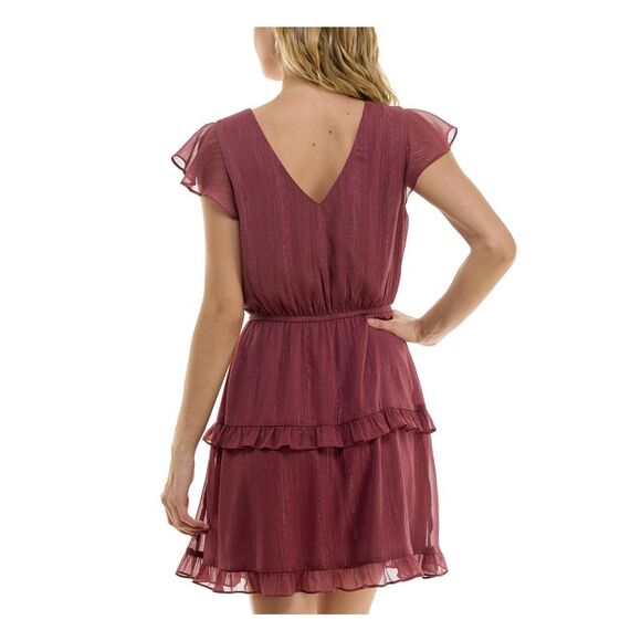 BCX DRESS Womens Pink Tie Lined Flutter Sleeve Short Fit + Flare Dress M - Picture 2 of 5